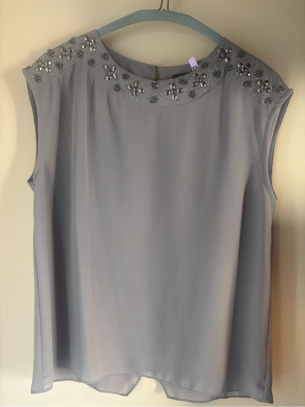 Black Collection Embellished Grey Blouse | Beaded Rhinestone Neckline | M